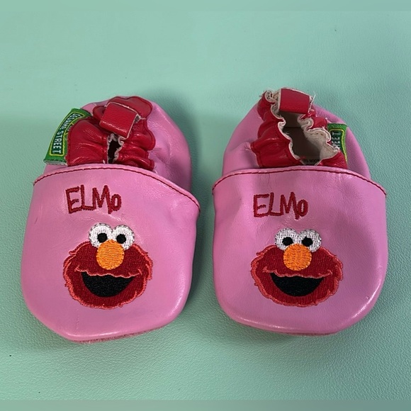 Vintage Sesame Street 2008 Pink & Red Elmo Leather Slip-on Baby shoes 6-12month - Picture 1 of 6